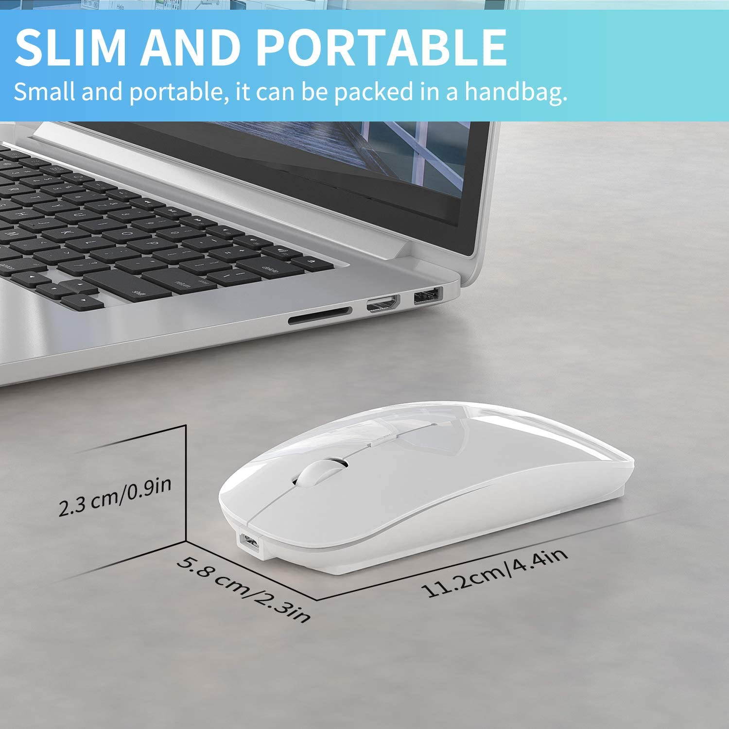 2.4GHz Wireless Bluetooth Mouse, 3 Adjustable DPI, Dual Mode Slim Rechargeable Wireless Mouse Silent USB Mice,Compatible for Laptop Windows Mac Android MAC PC Computer (Silver)