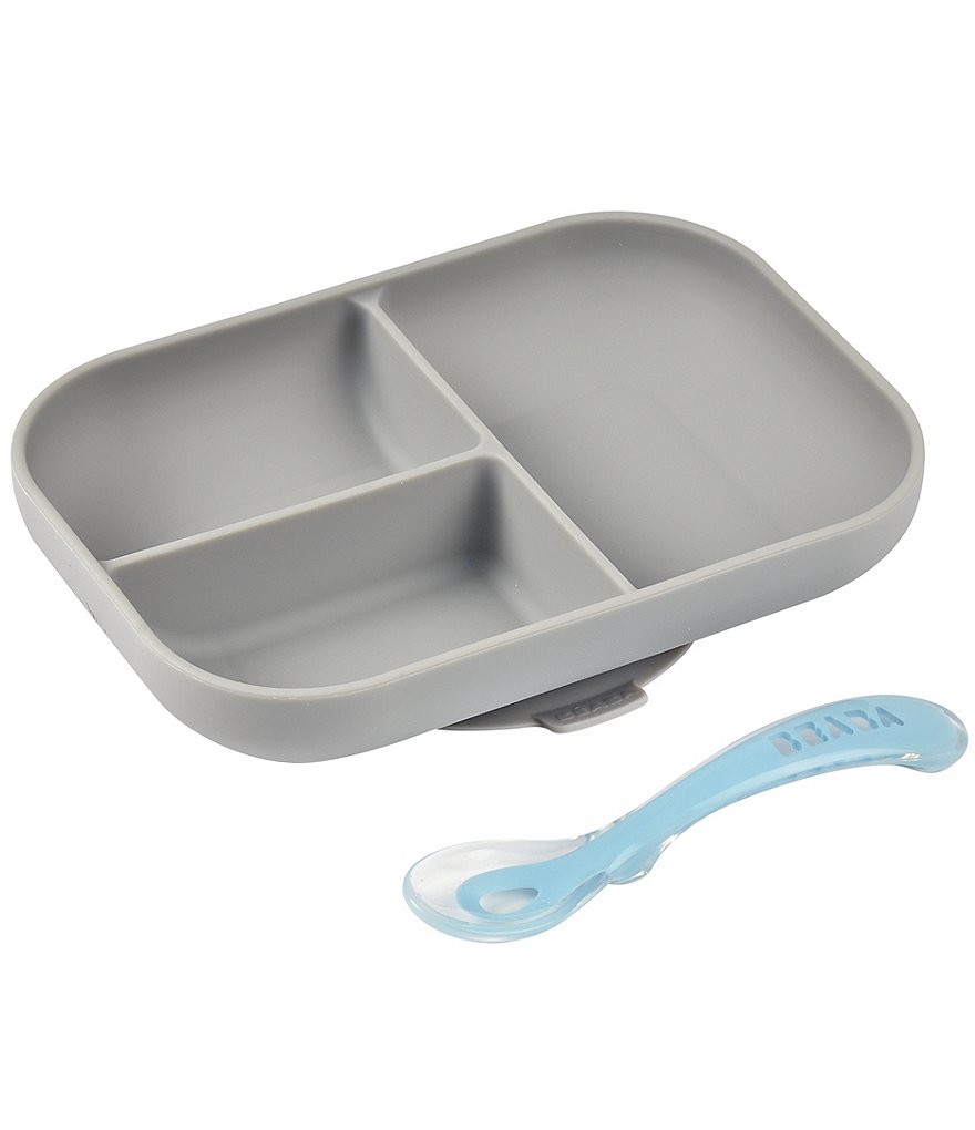 BEABA Divided Silicone Plate and Spoon Feeding Set