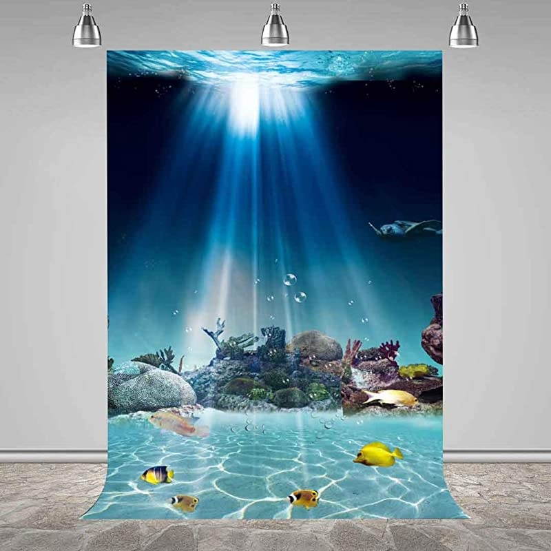 5x7ft Underwater World Backdrop Stonefish Turtle Plant Sunlight Sea Water Background Newborn Child Photo Studio Props Themed Party Curtain Background LXMT077