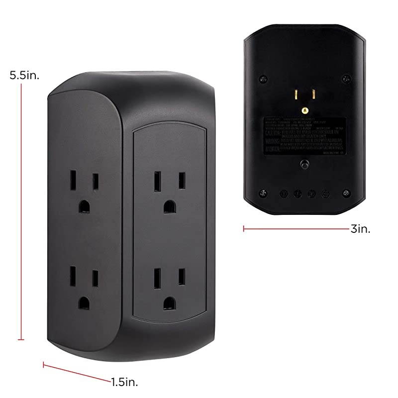 UltraPro 6Outlet Sur Protector Adapter Spaced 3Prong Power Strip Wall Tap Charging Station Side Access Black 47822