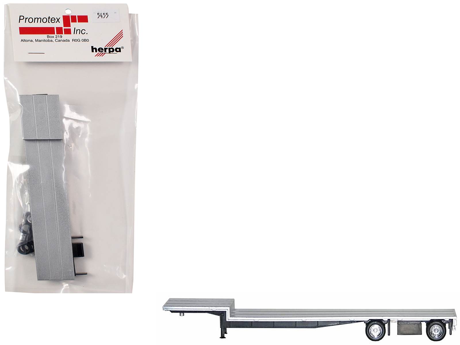48ft Spread-Axle Drop Deck Trailer with Chrome Wheels and Silver Top 1/87 (HO) Plastic Model by Promotex