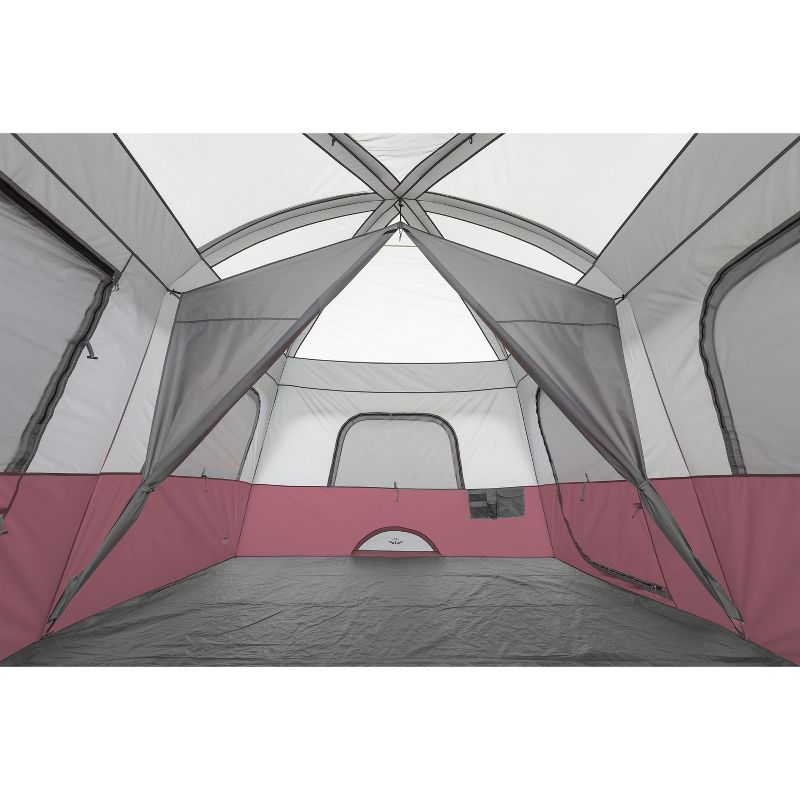 CORE Straight Wall 14 x 10 Foot 10 Person Cabin Tent with 2 Rooms & Rainfly, Red