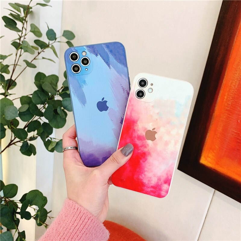est Fashion Watercolor Plating TPU Soft Phone Case For IPhone 12 Pro MAX 6 Plus 7 8s XR XS MAX SE  Back Mobile Cover Capa