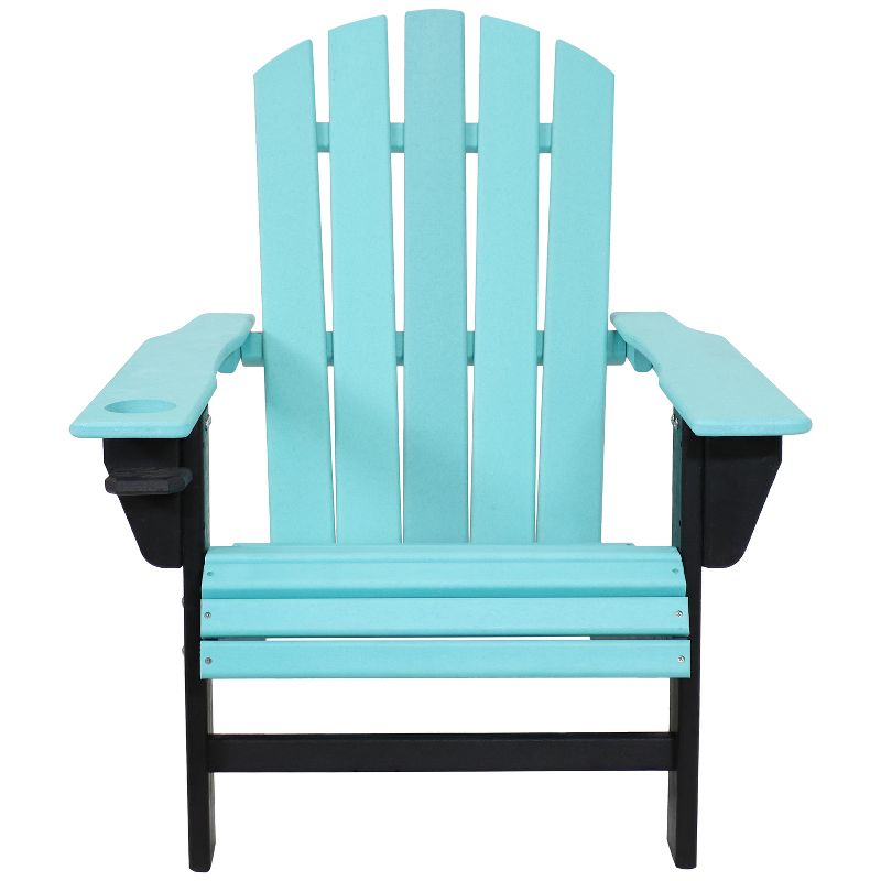 Sunnydaze All-Weather HDPE Outdoor Patio Adirondack Chair with Drink Holder, Turquoise and Black