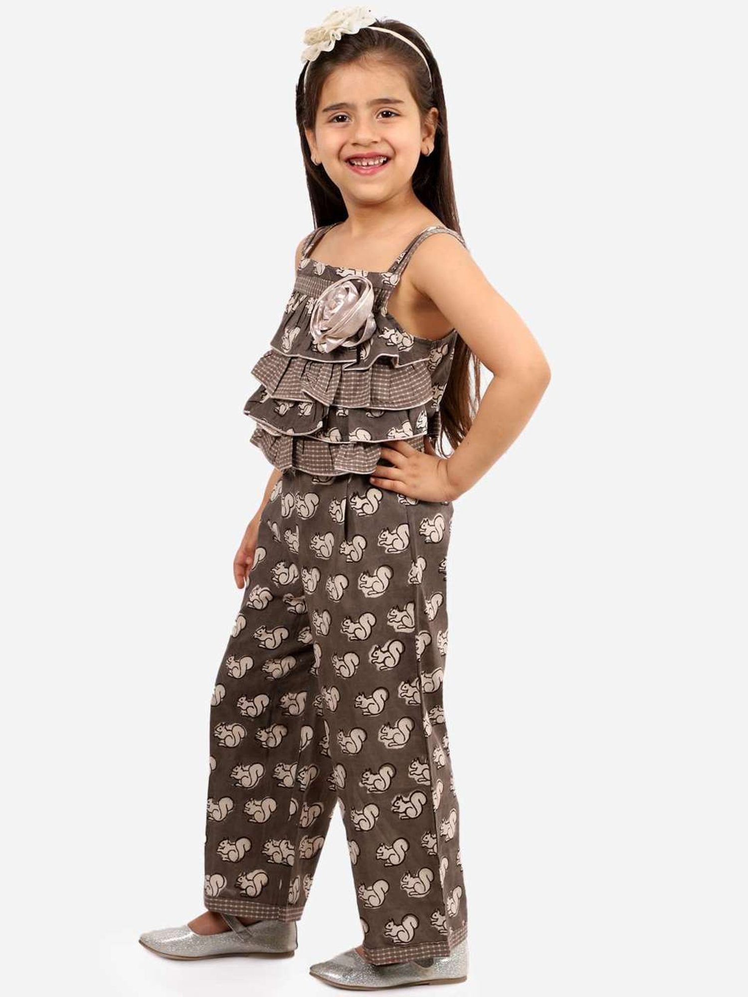 TWISHA Kids Brown Printed Jumpsuit