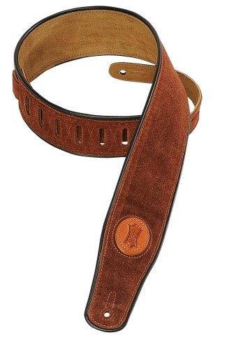 levy's leathers 2 1/2" signature series suede guitar strap with black decorative piping; rust mss3rst
