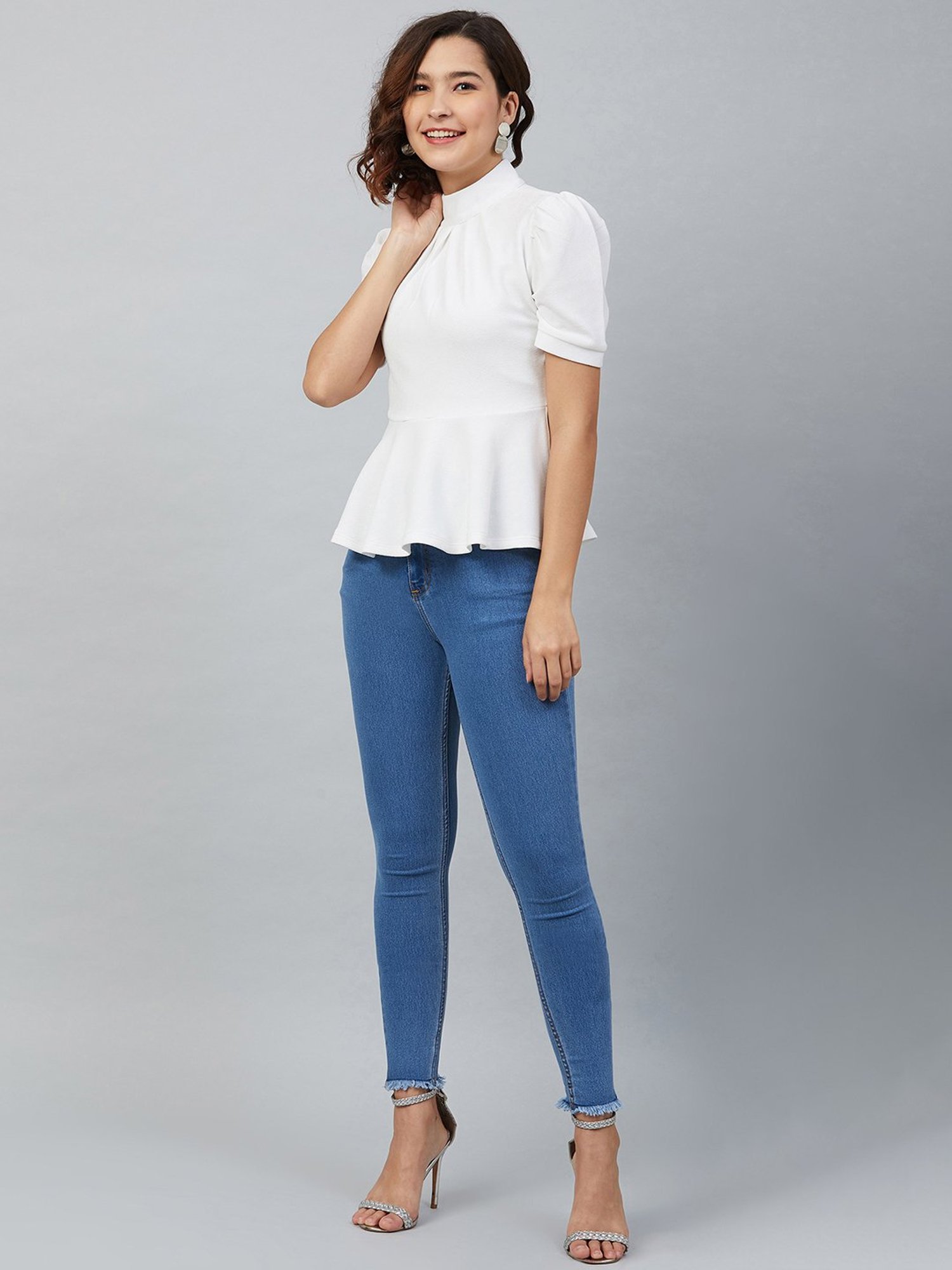 Marie Claire White Peplum Top