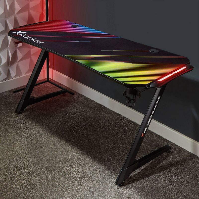 Jaguar RGB LED Glass Top Desk Black - X Rocker