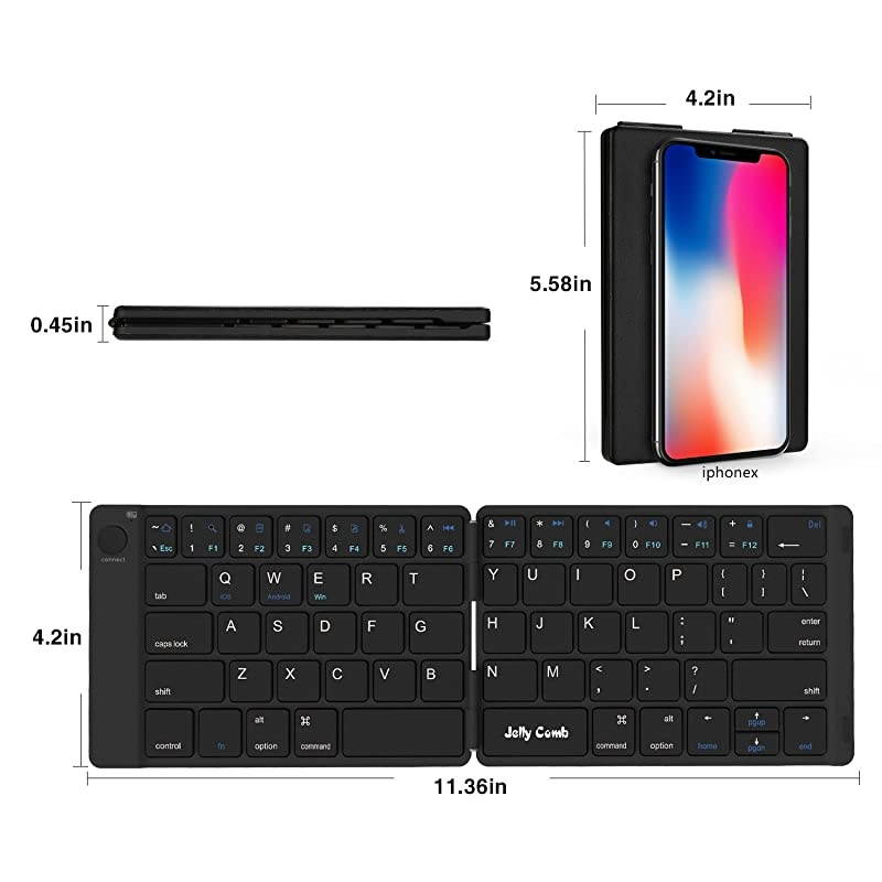 Foldable Bluetooth Keyboard,  Ultra Slim Foldable BT Keyboard B047 Rechargeable Pocket Sized Keyboard for All iOS Android Windows Laptop Tablet Smartphone and More (Black)