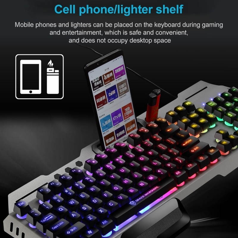 SHIPADOO GK70 Wired RGB Floating Detachable Hand Rest Character Rainbow Translucent Gaming Keyboard