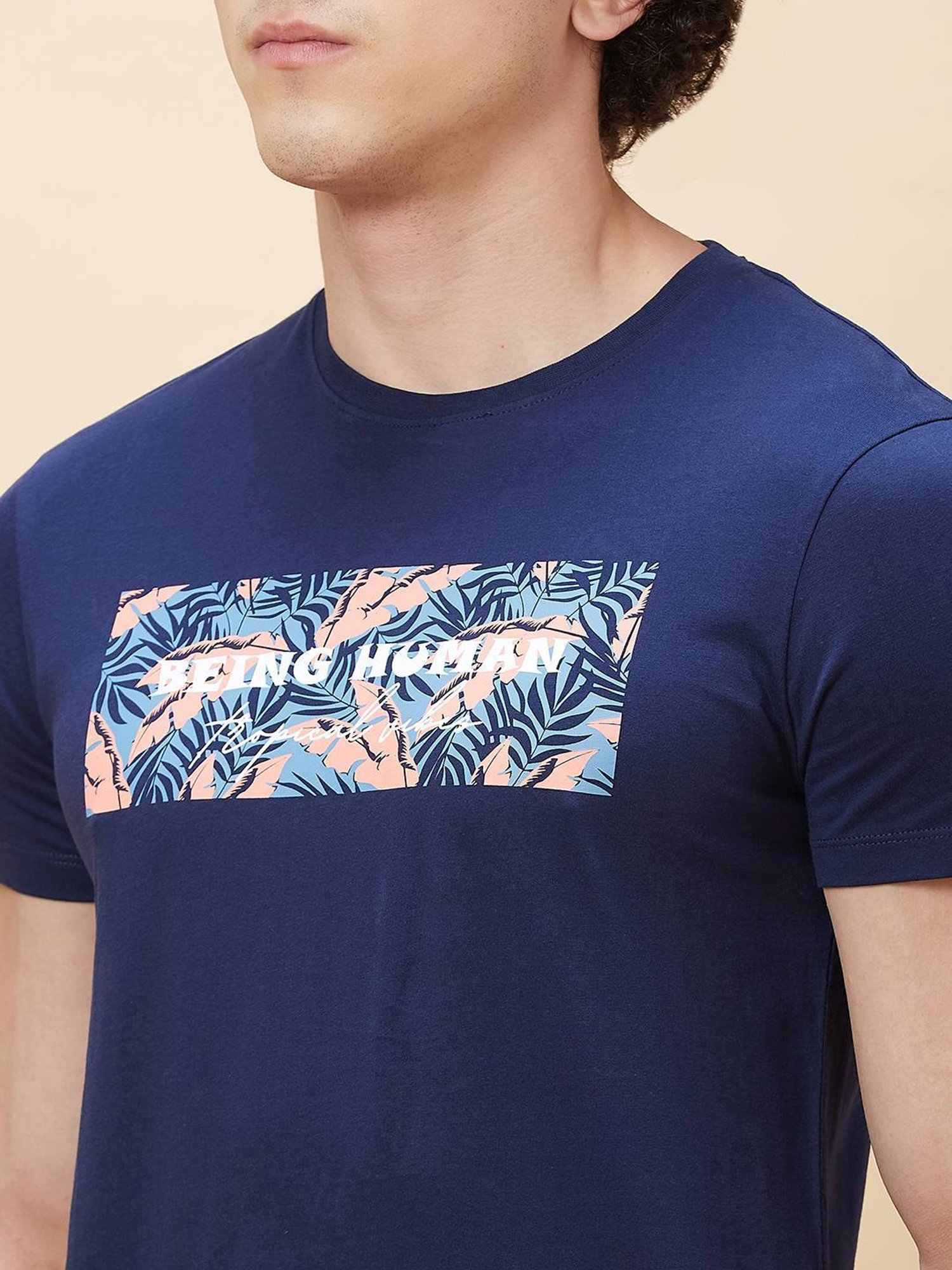 Being Human Dark Blue Regular Fit Printed T-Shirt