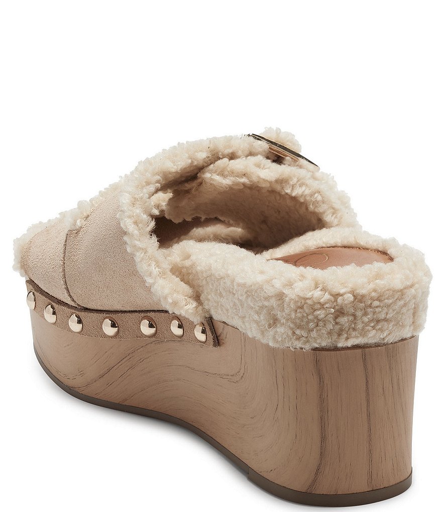 Jessica Simpson Cyriss Suede Faux Shearling Studded Buckle Wedges