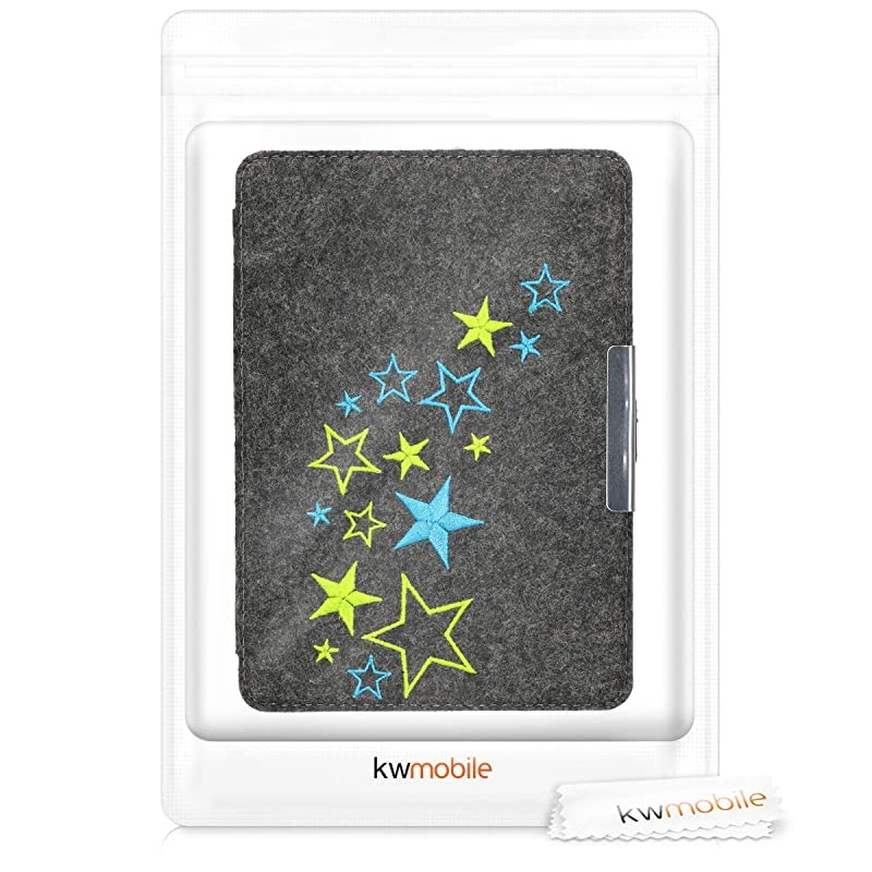 Case Compatible with  Kindle Paperwhite (10. Gen - 2018) - Book Style Felt Fabric Protective e-Reader Cover Folio Case - Star Mix Light Green/Blue/Dark Grey