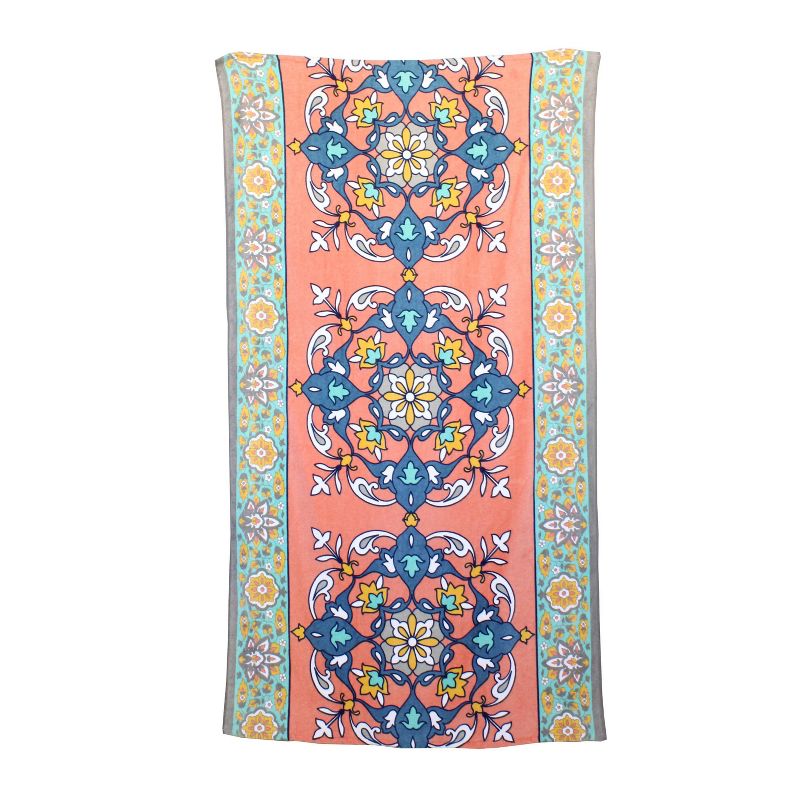 Morroccan Carpet Printed Beach Towel - Peach & Oak