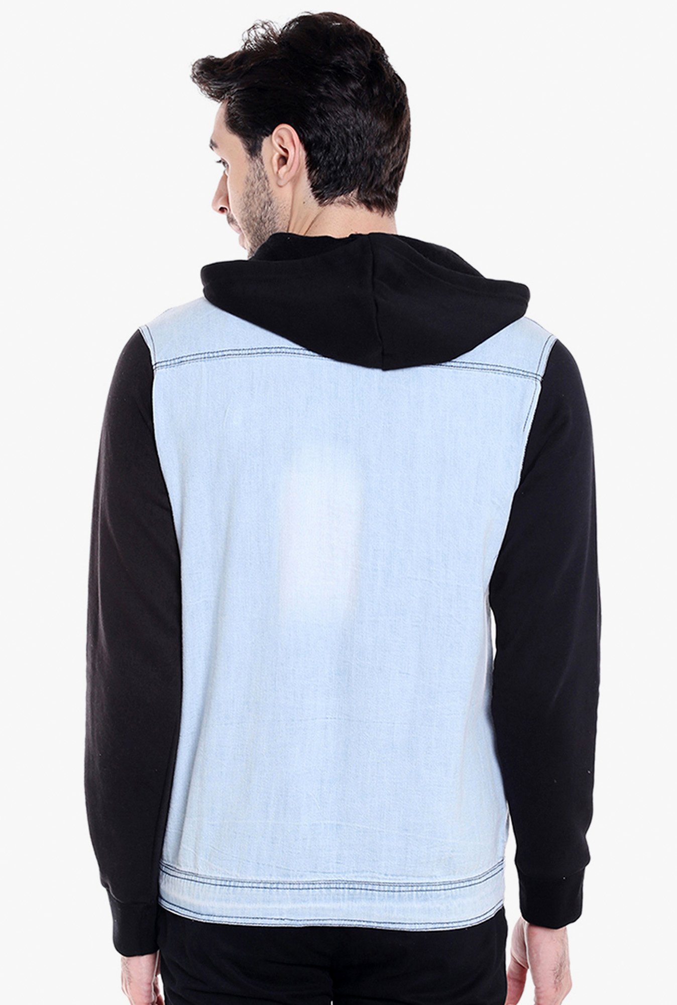 Campus Sutra Ice Blue & Black Cotton Jacket