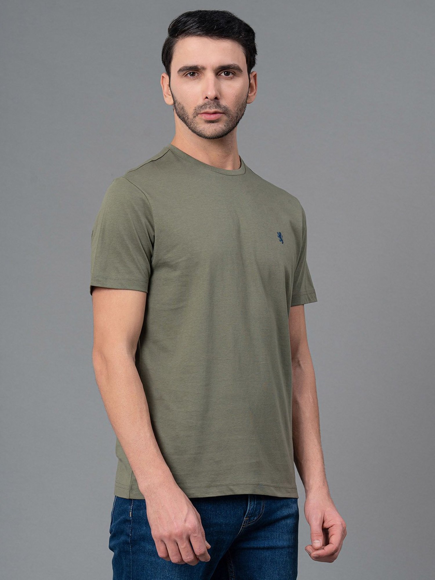 Red Tape Light Olive Regular Fit Cotton Crew T-Shirt