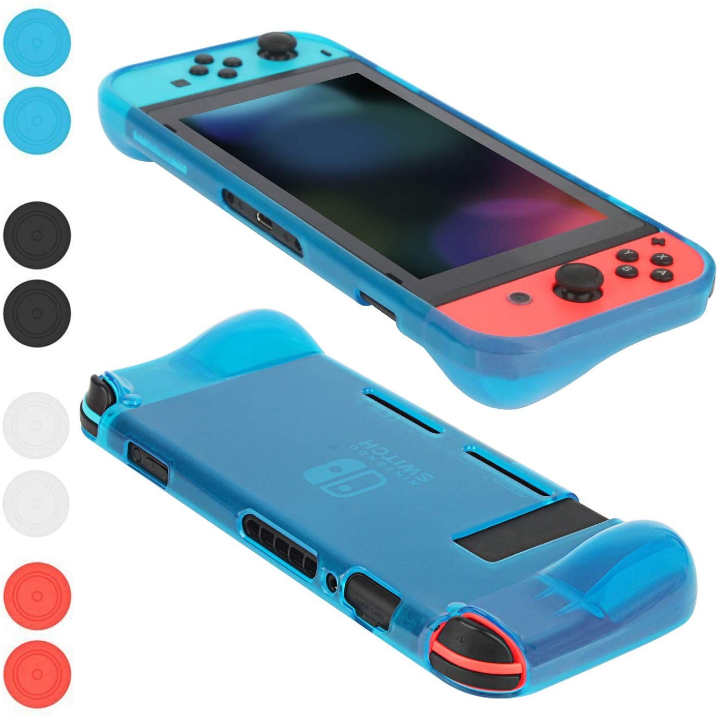 Protective Case Cover for Nintendo Switch Comfortable Soft TPU Grip Case and Ergonomic Anti-Scratch Shock-Absorption Cover for Nintendo Switch 2017 with 8 Thumb Grips Caps