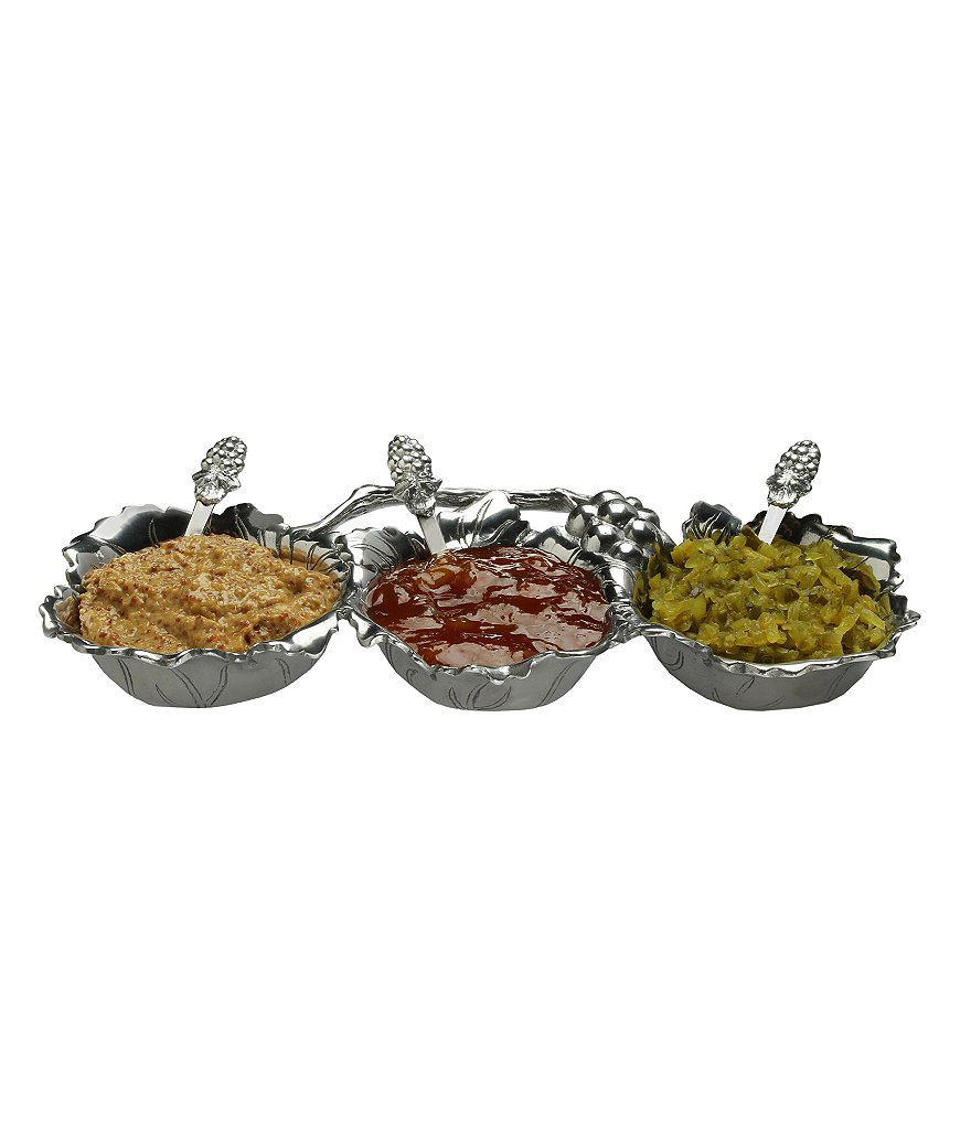 Arthur Court Grape 3-Bowl Condiment Server with Serving Spoons