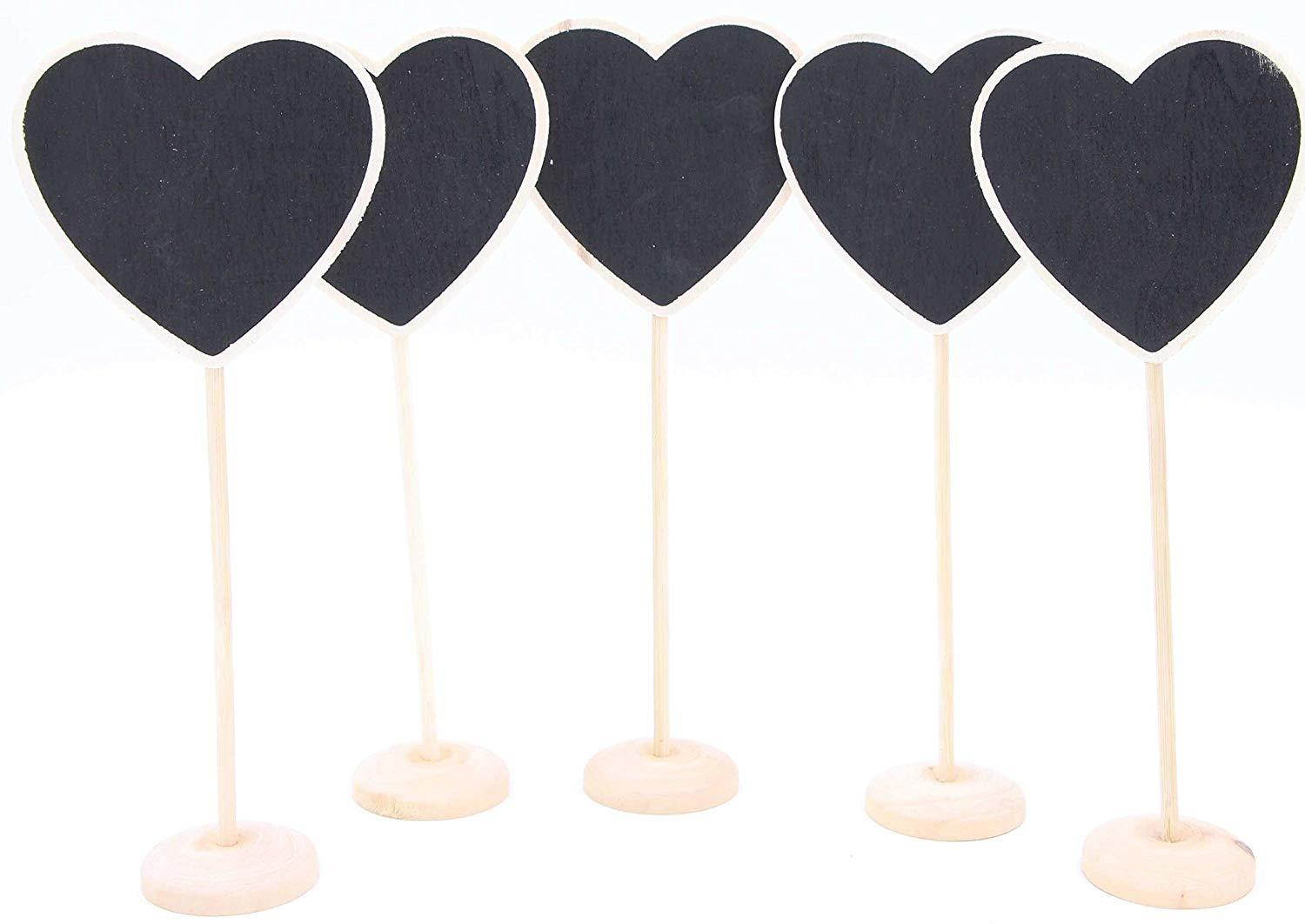 Chalkboard Signs with Stand - LeBeila 10 Mini Blackboard Labels Erasable Tabletop Memo Message Black Board On Wooden Base for Wedding Party Table Number Food Sign & Event Decoration (10, Heart 1)