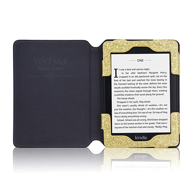 Case Fits All-New Kindle 10th Generation 2019 and 8th Gen 2016 ONLY (NOT FIT Kindle Paperwhite/Kindle Oasis), Folio Smart Leather Cover with Auto Wake Sleep & Front Pocket, Glitter Gold