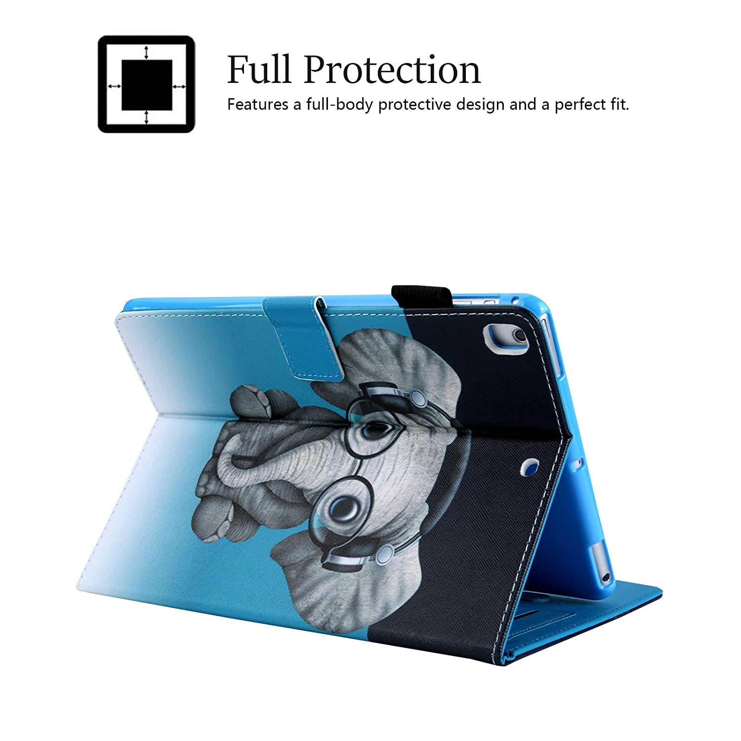 Dteck iPad 9.7 2018 Case, iPad 9.7 2017 Case, iPad Air/Air 2 Case, Corner Protection Folio Stand Protective Cover with Auto Wake/Sleep for Apple iPad 6th / 5th Gen, iPad Air 1/2, Doctor Elephant