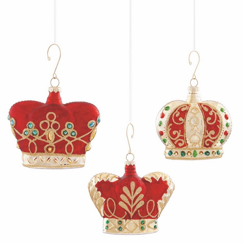 Plum & Post Glass Crown Ornaments, Set Of 3
