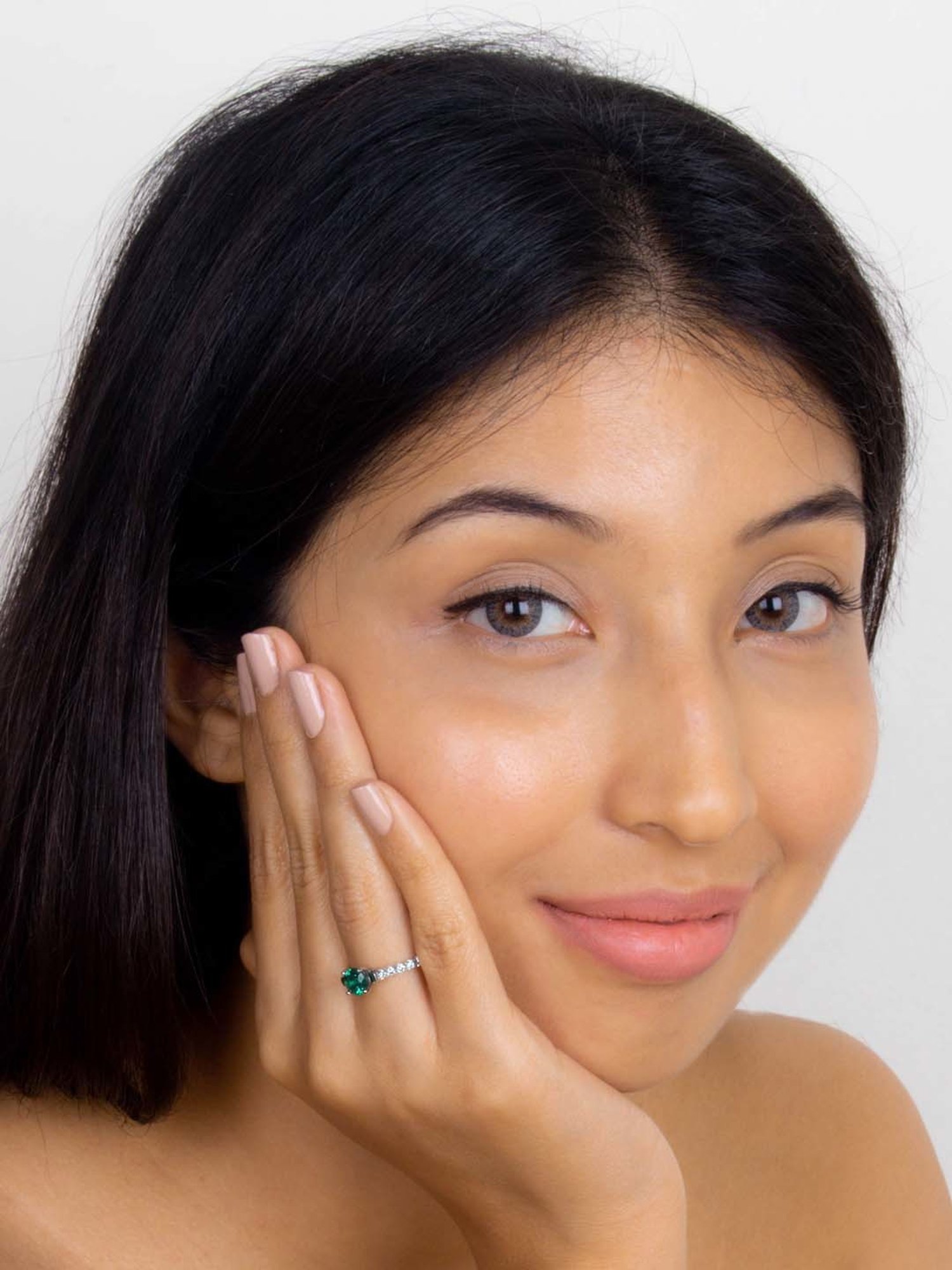 925 Silver Green Emerald and American Diamond Solitaire Ring for Women & Girls