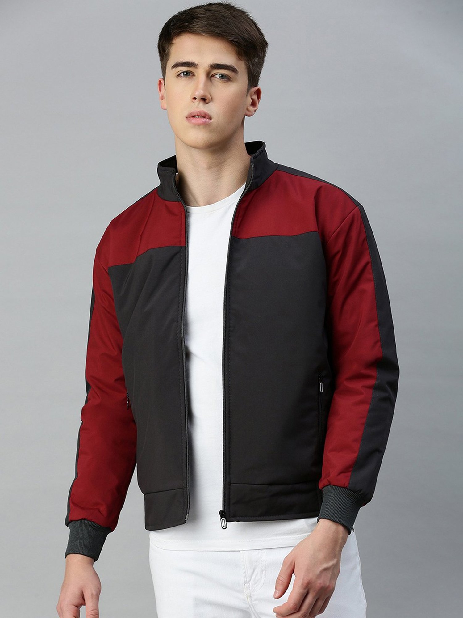 VOXATI Grey Regular Fit High Neck Jacket