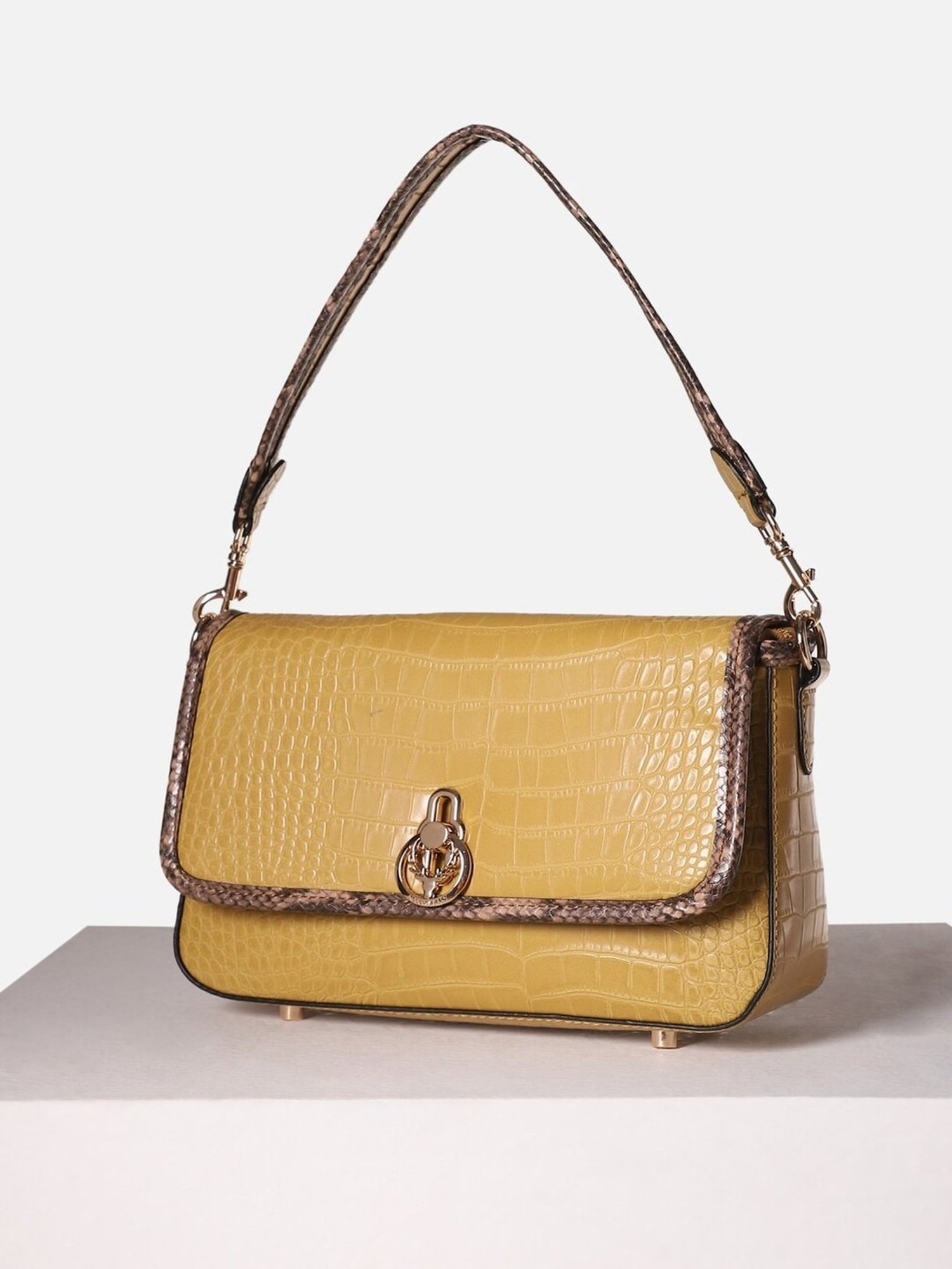 Allen Solly Yellow Textured Medium Shoulder Handbag