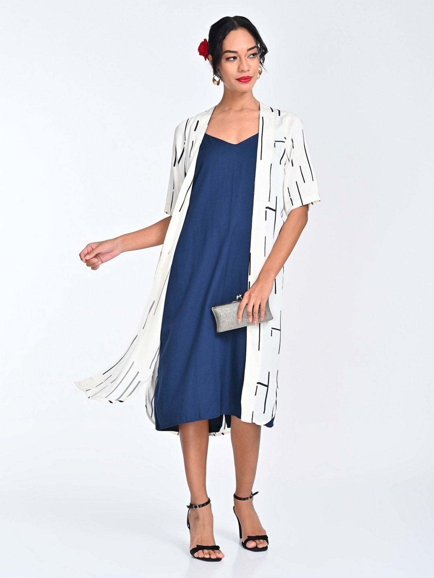 Saltpetre Women Modal Solid Cream Open Front Long Overlay