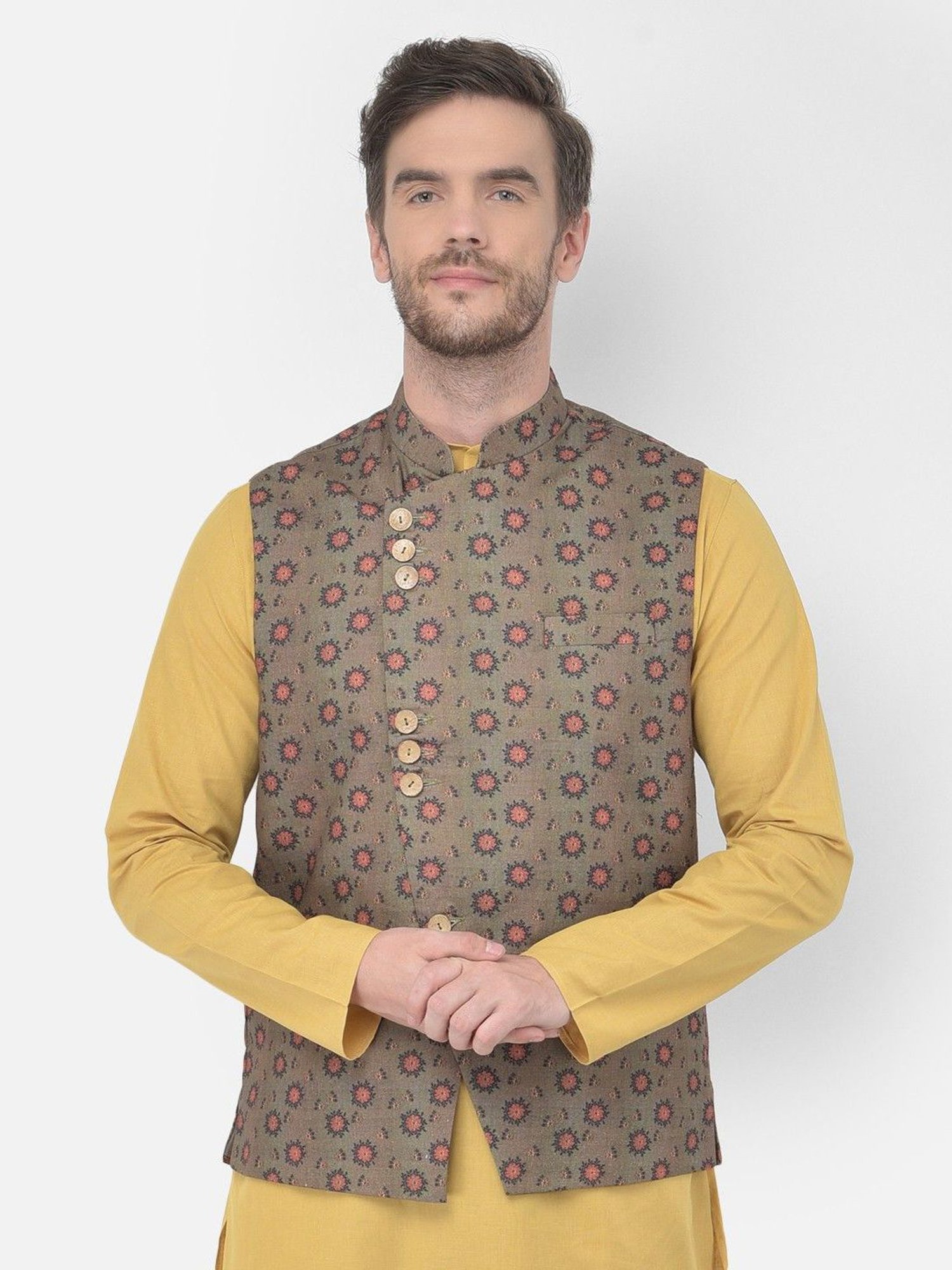 Fabindia Multicolor Regular Fit Printed Cotton Nehru Jacket