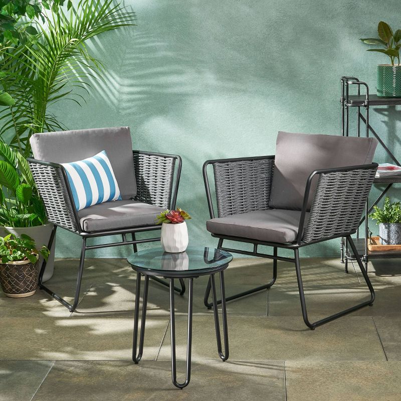 La Jolla 3pc Rope Weave Modern Chat Set - Dark Gray/Gray - Christopher Knight Home