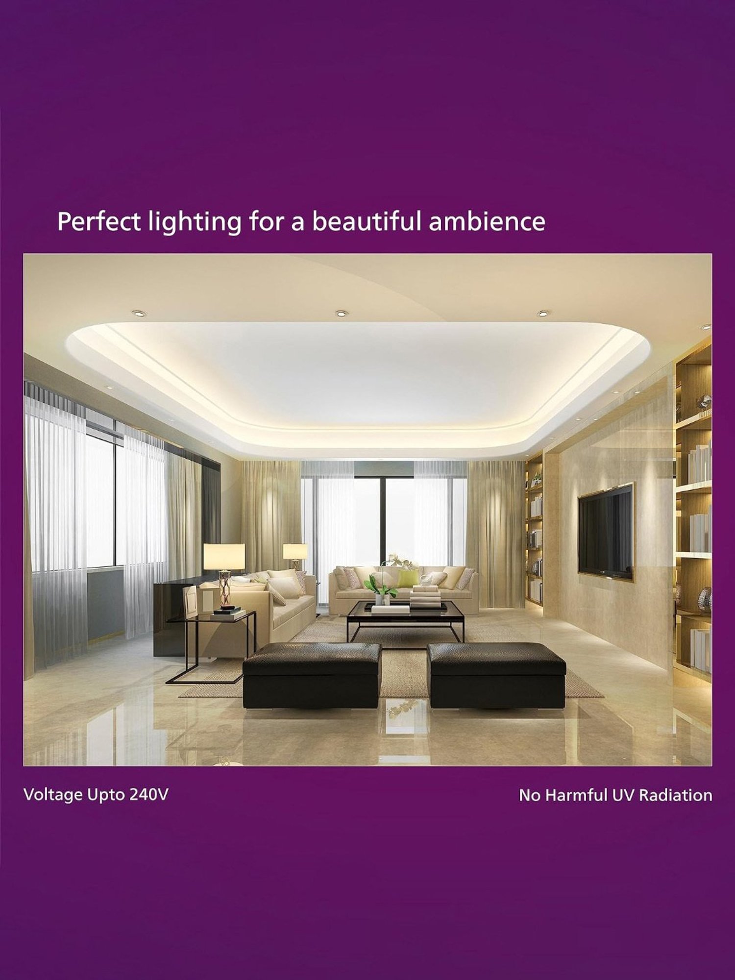 Philips LED Cove Light for Ceiling with 5 Mtr LED Strip for Home Decor Pack of 4 (Natural White)