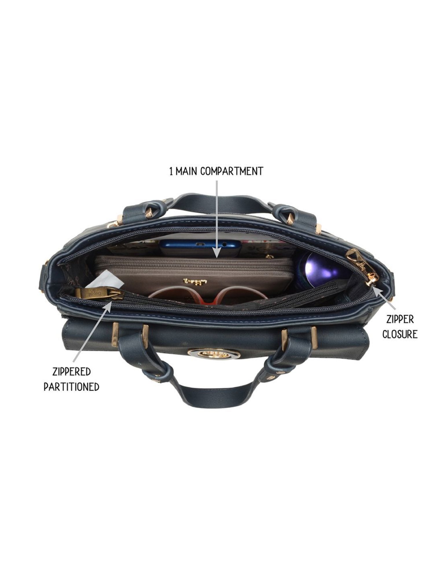 Baggit Ginnie Jenkin Blue PU Solid Handbag