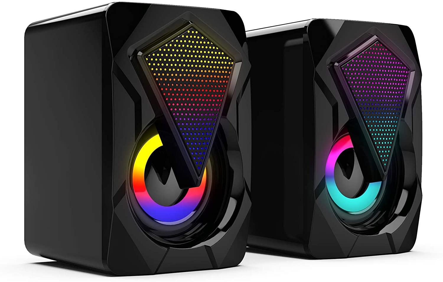 QINQI USB Wired Computer Speakers, Bass Stereo Subwoofer, Colorful LED RGB Lights, Compatible with Desktops, Laptops, PCs, Smart Phones, MP3, MP4 and DVD