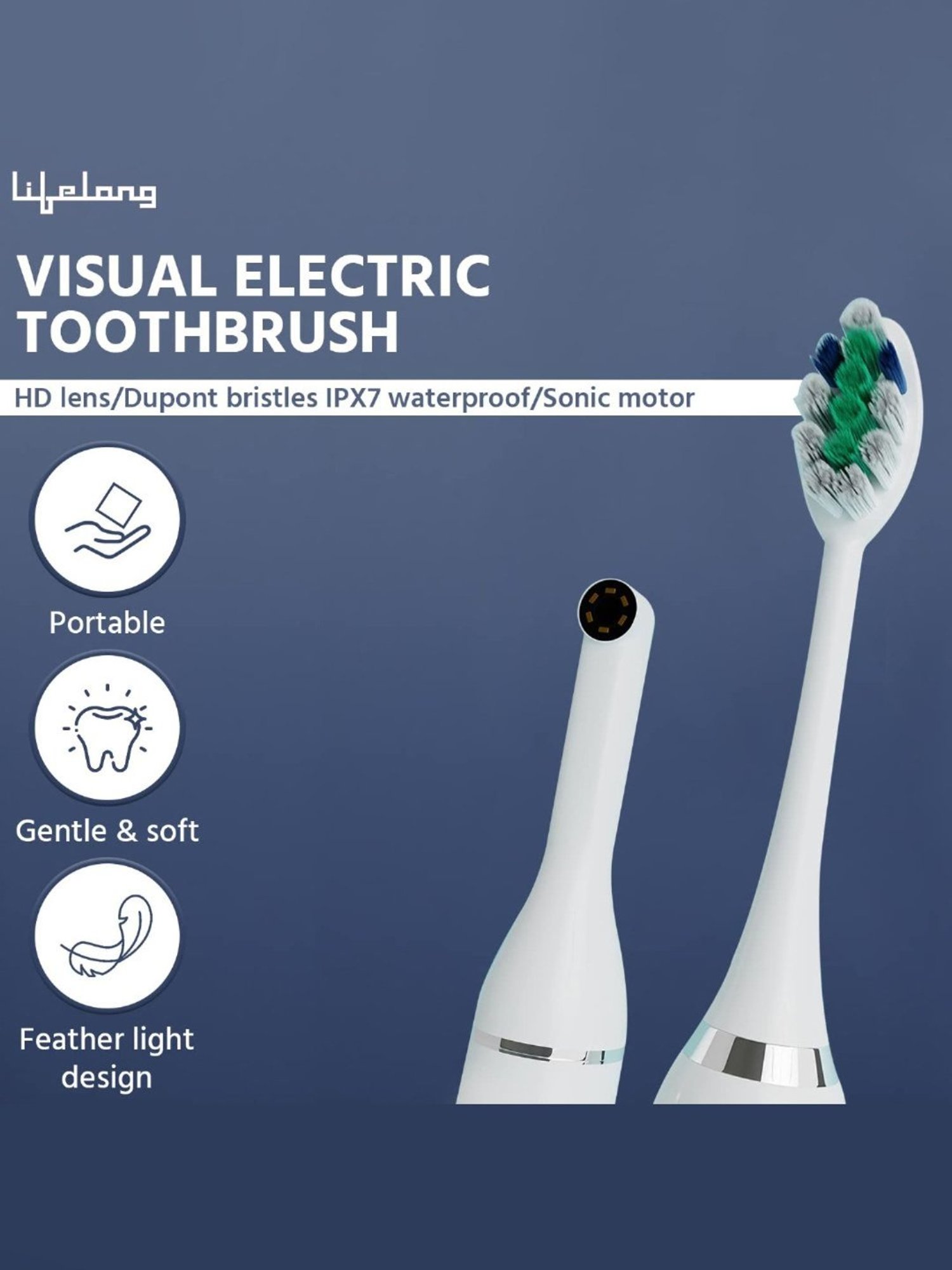 Lifelong LLDC108 Rechargeable Toothbrush with 1 Portable Camera (White)