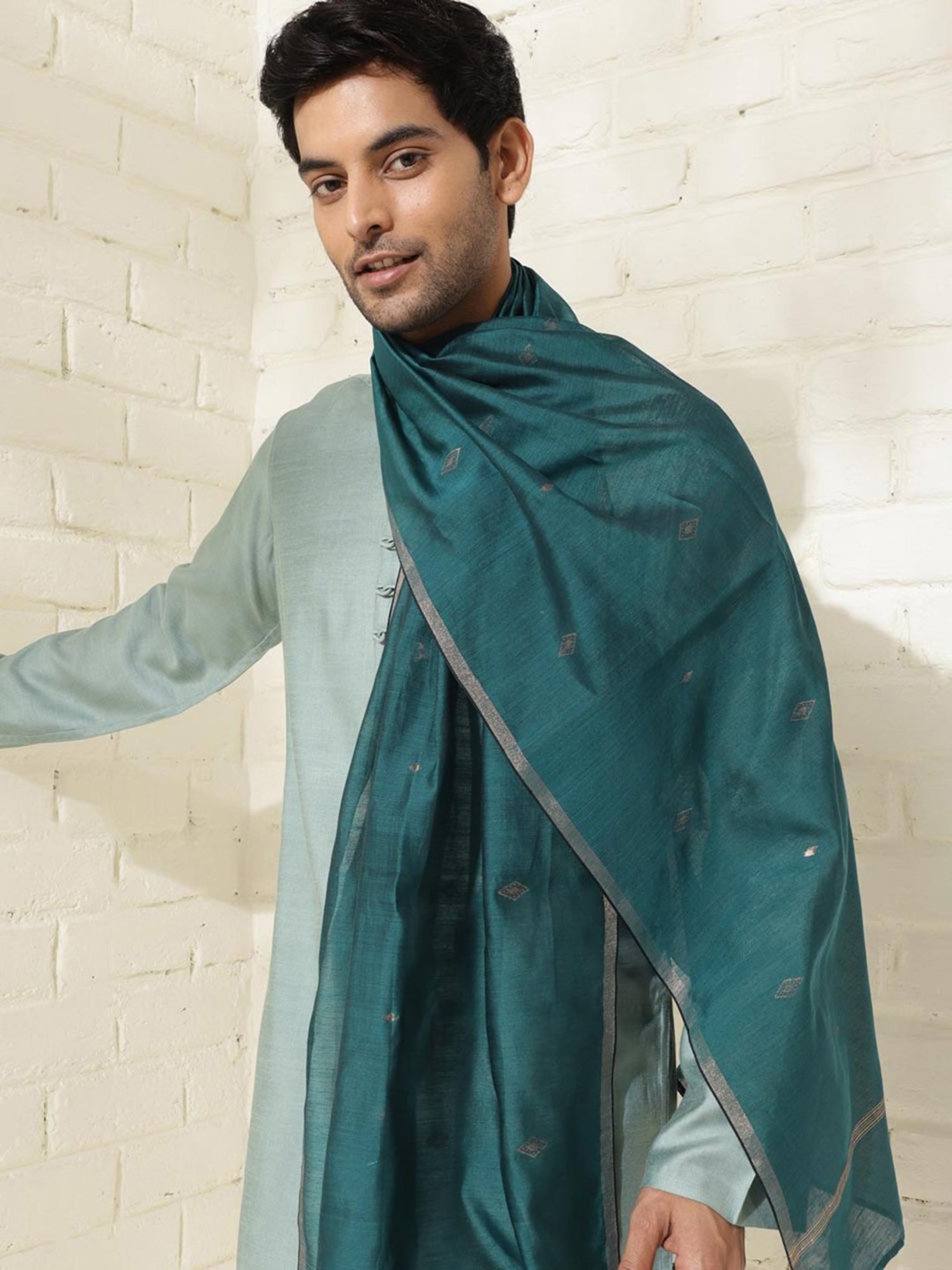 Fabindia Teal Self Design Stole