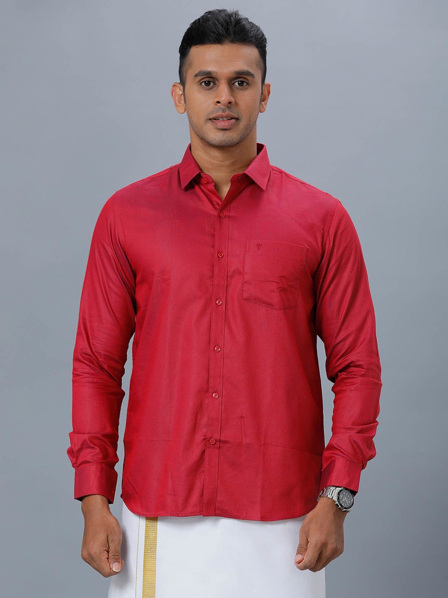 Ramraj Red Cotton Regular Fit Shirt