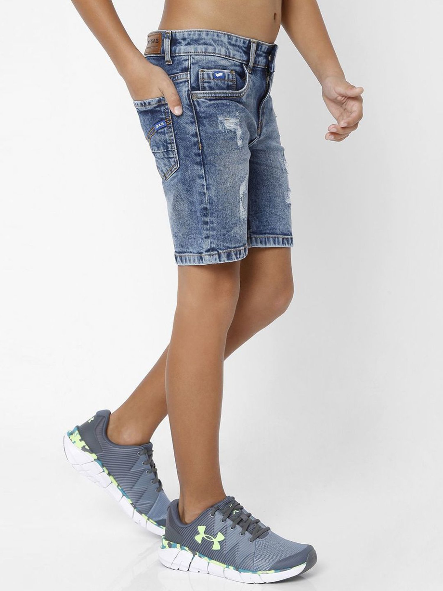 Gas Kids Blue Distressed Shorts