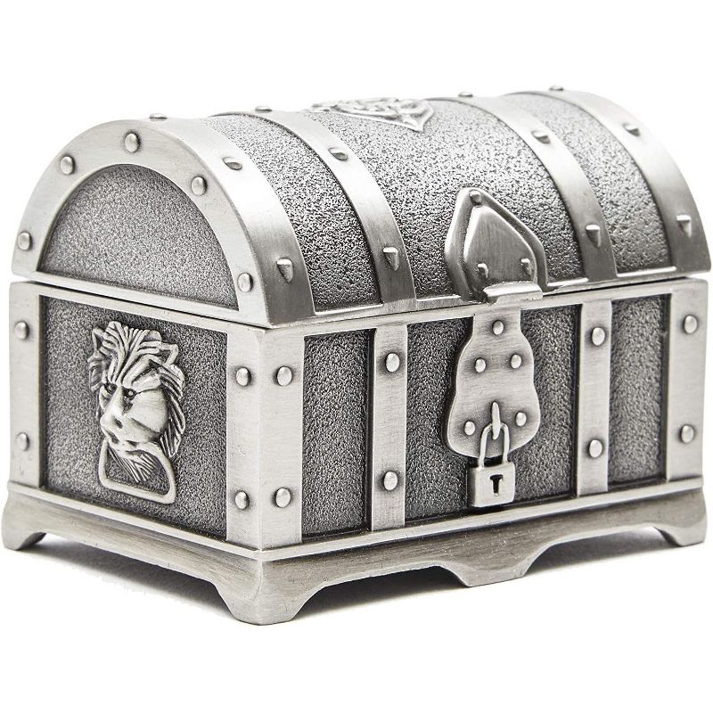 Silver Rectangle Vintage Treasure Chest Jewelry Box Storage Trinket Ring Earring Necklace Keepsake Case 2.9&rdquo;x2.1&rdquo;x2&rdquo;