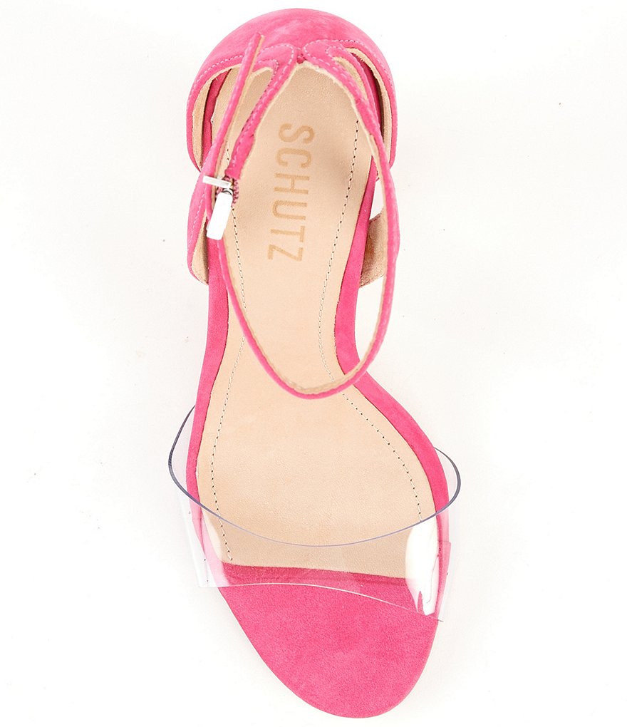 Schutz Kristy Suede Clear Vinyl Ankle Strap Dress Sandals