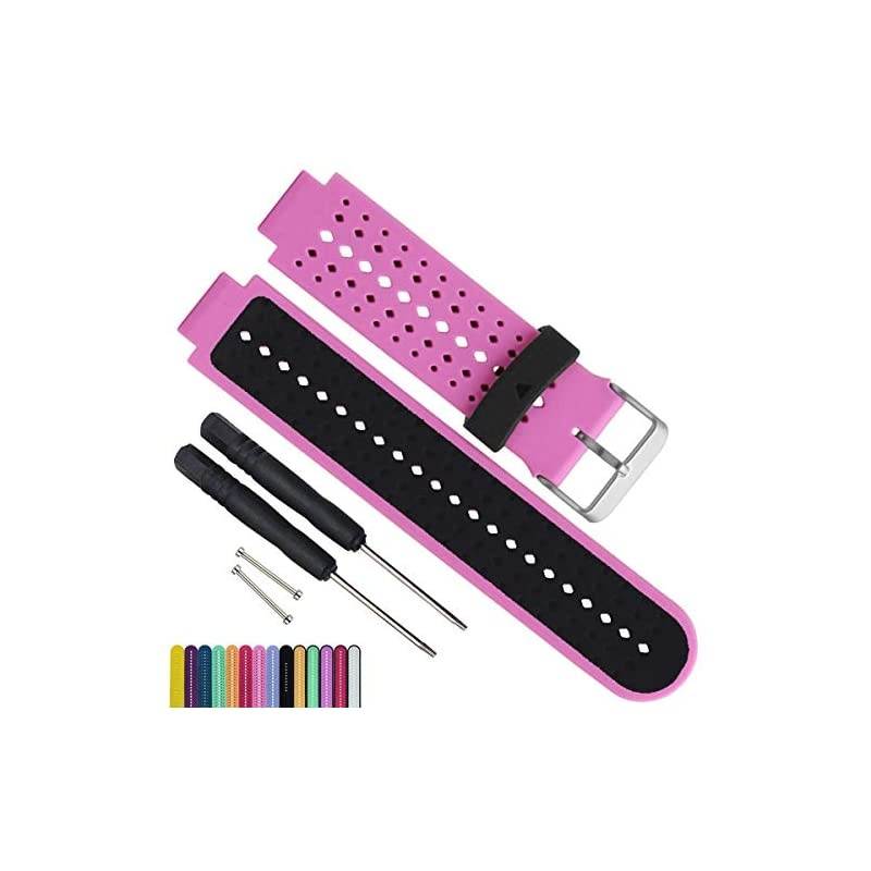 OliBoPo Silicone Waterproof Replacement Watch Bands and Straps with 2PCS Pin Removal Tools + 2PCS Lugs Adapters for Garmin Fouerunner 220 230 235 620 630 735 GPS Running Smart Wrist Watch