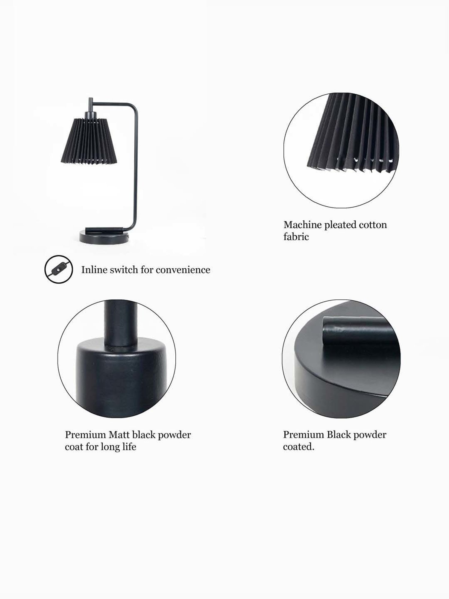 Kapoor Lamp Shades Black Metal Bond Study Table Lamp With Pleated Shade