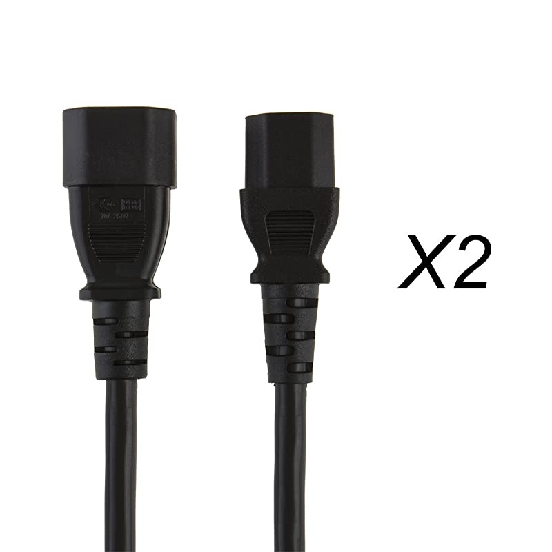 2-Pack] 3 Feet 18AWG C14 to C13 PDU Style Computer Power Extension Cable, 0.915M / Black