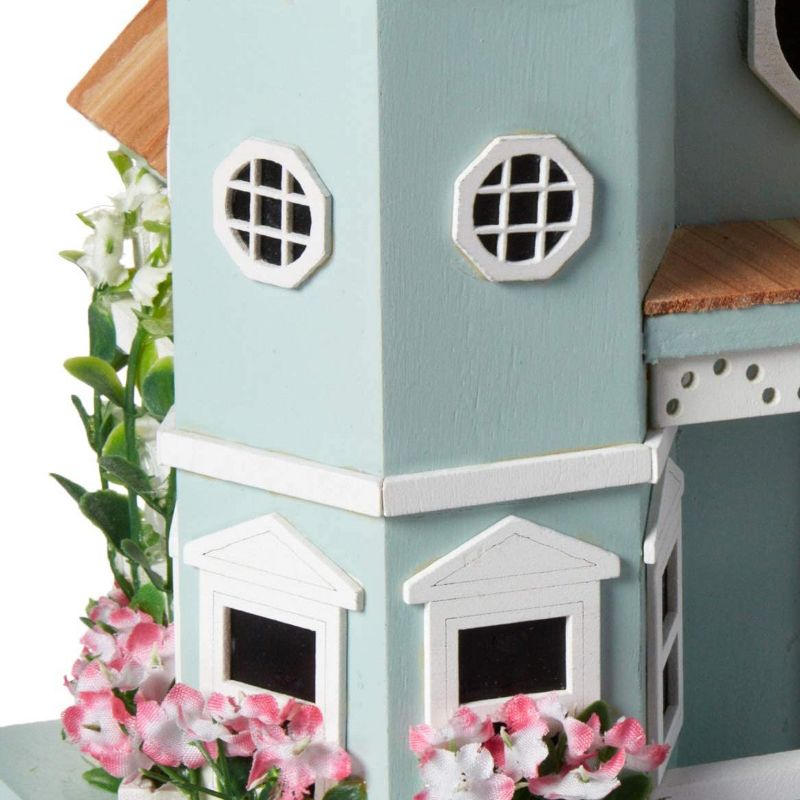 Home Bazaar HB-9095BS Pink Flower Pot Victorian Cottage Birdhouse for Wrens, Finches, Chickadees, and More, Light Blue