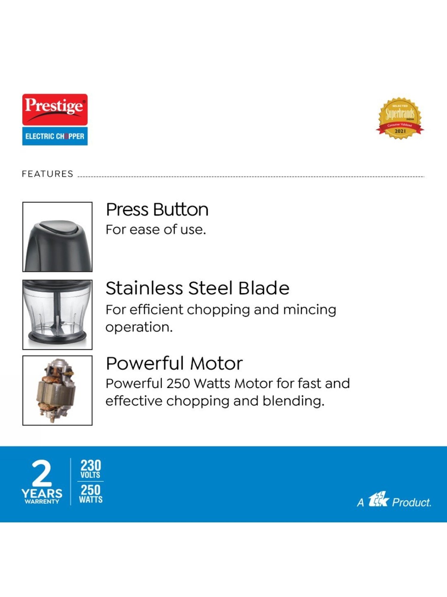 Prestige Black Stainless Steel Electric Vegetable & Fruit Chopper