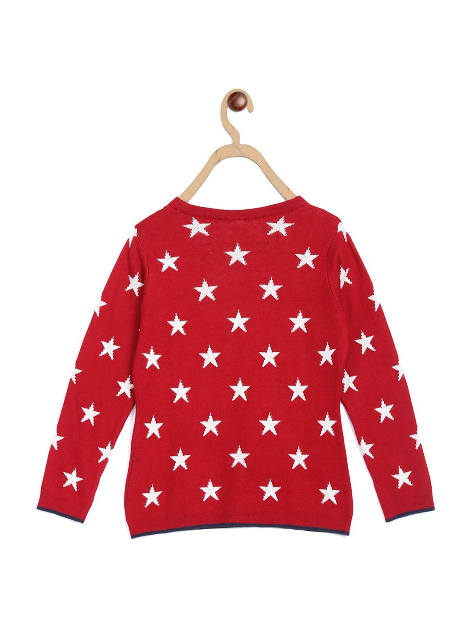 Blue Giraffe Kids Red Cotton Printed Sweater
