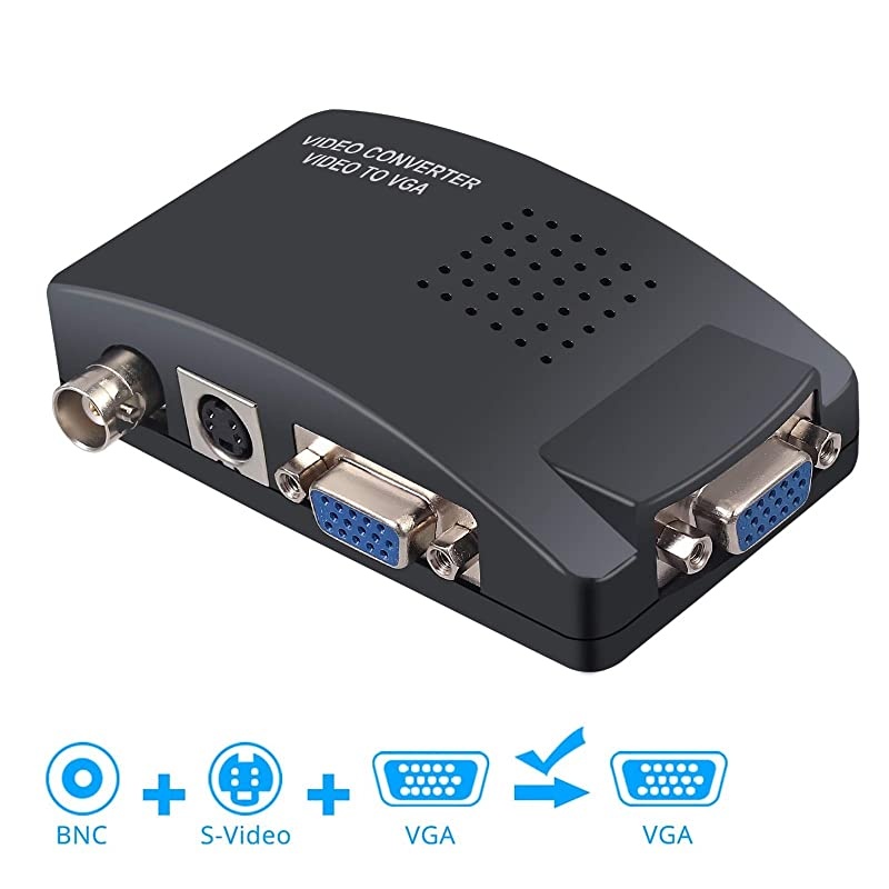 CCTV Camera BNC SVideo VGA to VGA Converter Box PC to TV VGA Input to VGA Output Laptop Computer Monitor Converter Adapter for DVR DVD Player Support PAL NTS