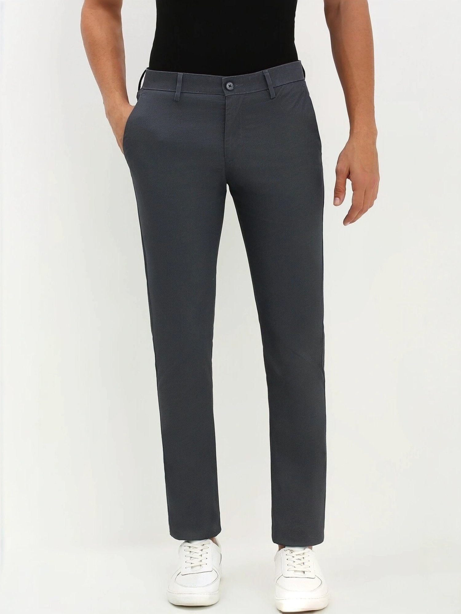 Allen Solly Grey Cotton Slim Fit Printed Trousers