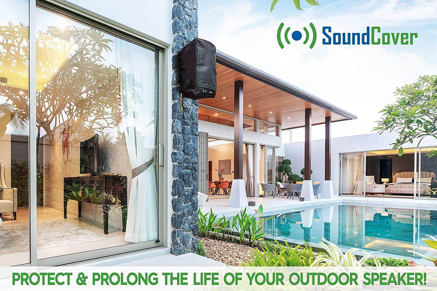 2 Black Waterproof UV Protection Speaker Covers for Outdoor Speakers with Sound Option fit Klipsch Kho-7, Polk Atrium 5, Herdio 5.25" & Pyle 5.25 Speakers (MAX Size: H 10.4" X W 6.7" X D 8.3")